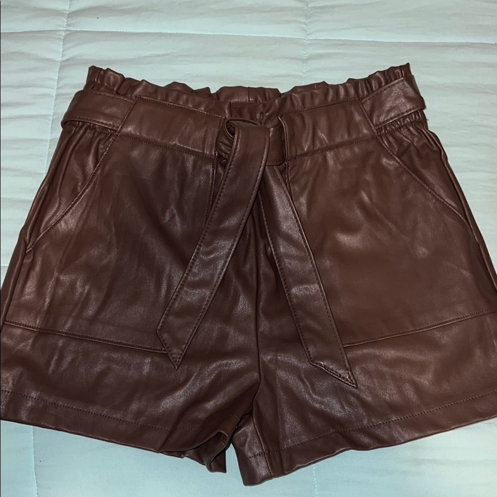 Brown Leather Women Shorts